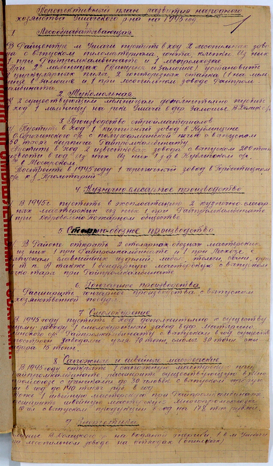 Перспективный план развития народного хозяйства Ушачского района на 1945 год-стр. 0